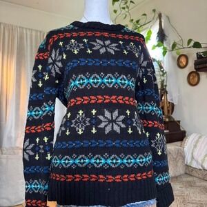 American Eagle Outfitters Mens Fair Isle Snowflake Sweater Black Multi Size L